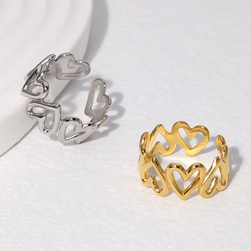 Sweet Heart Adjustable Stainless Steel Open Ring