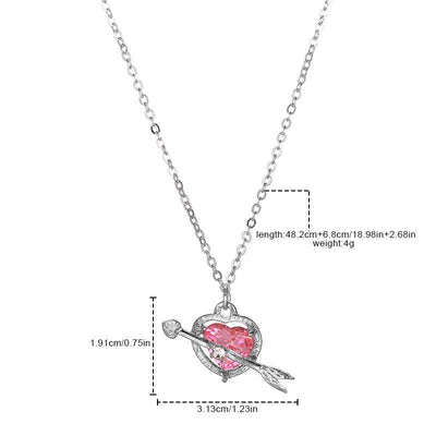 Sweet Heart Cupid Arrow Titanium Steel Pendant Necklace with Rhinestones