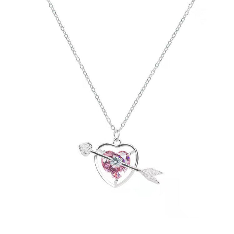 Sweet Heart Cupid Arrow Titanium Steel Pendant Necklace with Rhinestones