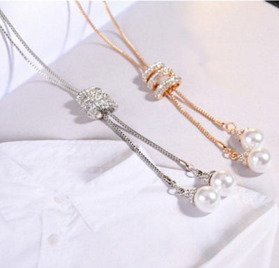 Sweet Rhinestone Spiral Pearl Necklace