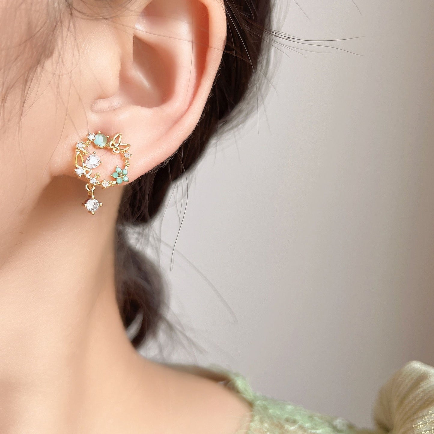 Sweet Vintage Flower Butterfly Alloy Rhinestone Earrings