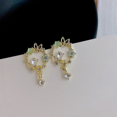 Sweet Vintage Flower Butterfly Alloy Rhinestone Earrings