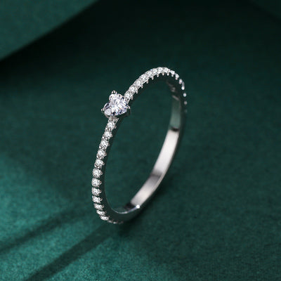 Sweet Heart Shape Sterling Silver Zircon Ring with 14K Gold and Rhodium Plating