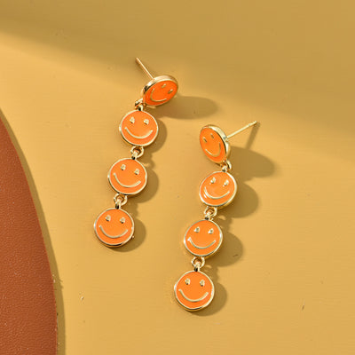 Smiley Face Enamel Plated Drop Earrings for Women