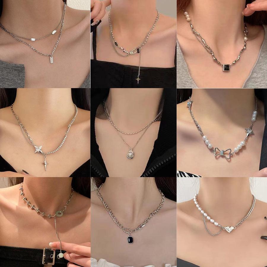 Sweet Star Baroque Pearl Black Zirconia Layered Pendant Necklace for Women