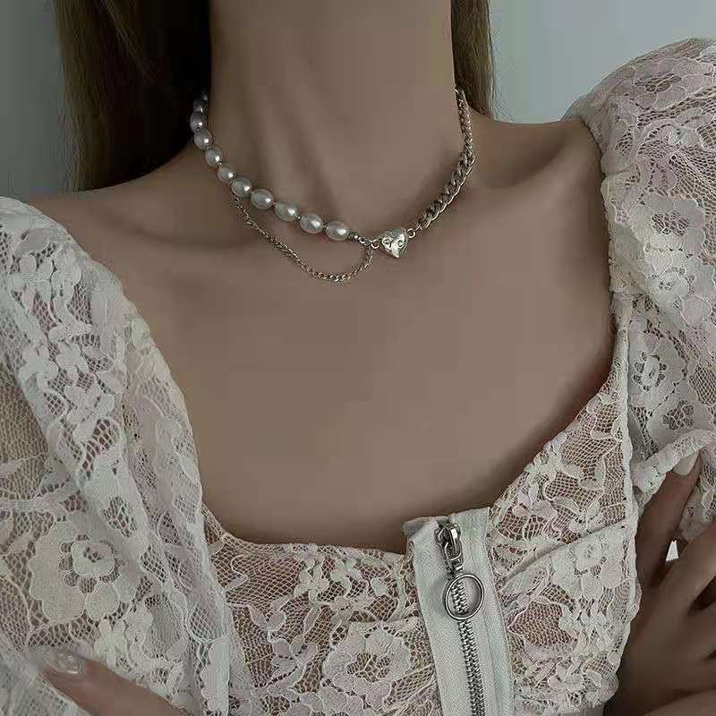 Sweet Star Baroque Pearl Black Zirconia Layered Pendant Necklace for Women