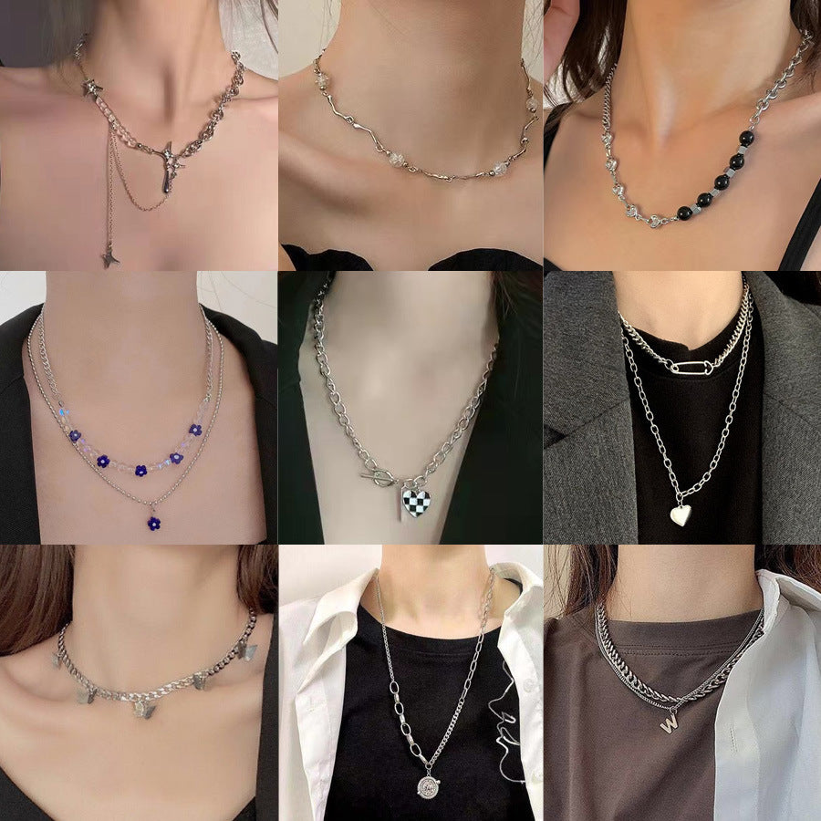 Sweet Star Baroque Pearl Black Zirconia Layered Pendant Necklace for Women