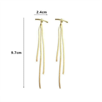 Sweet Tassel Plated Women's Long Drop Earrings - Korean Design