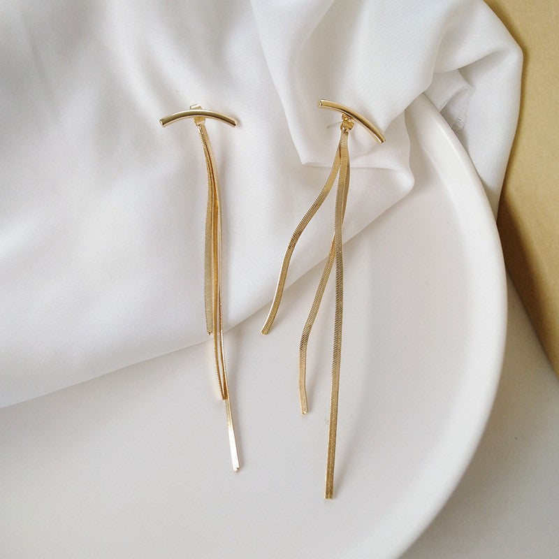 Sweet Tassel Plated Women's Long Drop Earrings - Korean Design