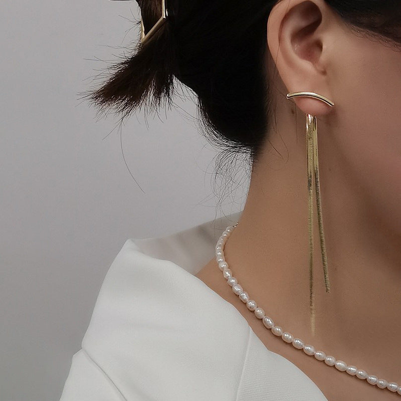 Sweet Tassel Plated Women's Long Drop Earrings - Korean Design