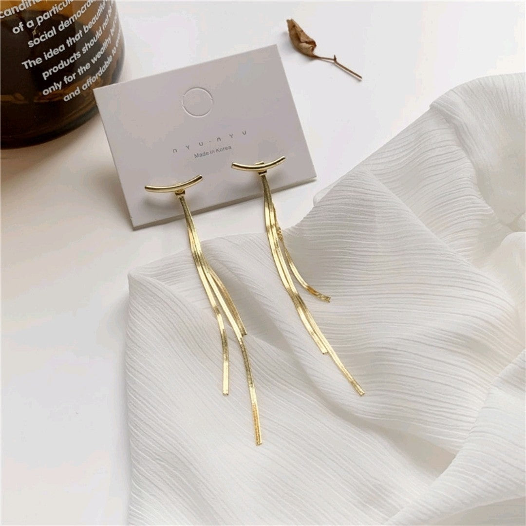 Sweet Tassel Plated Women's Long Drop Earrings - Korean Design