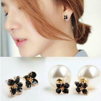 Elegant Dual-Sided Pearl Flower Alloy Earrings