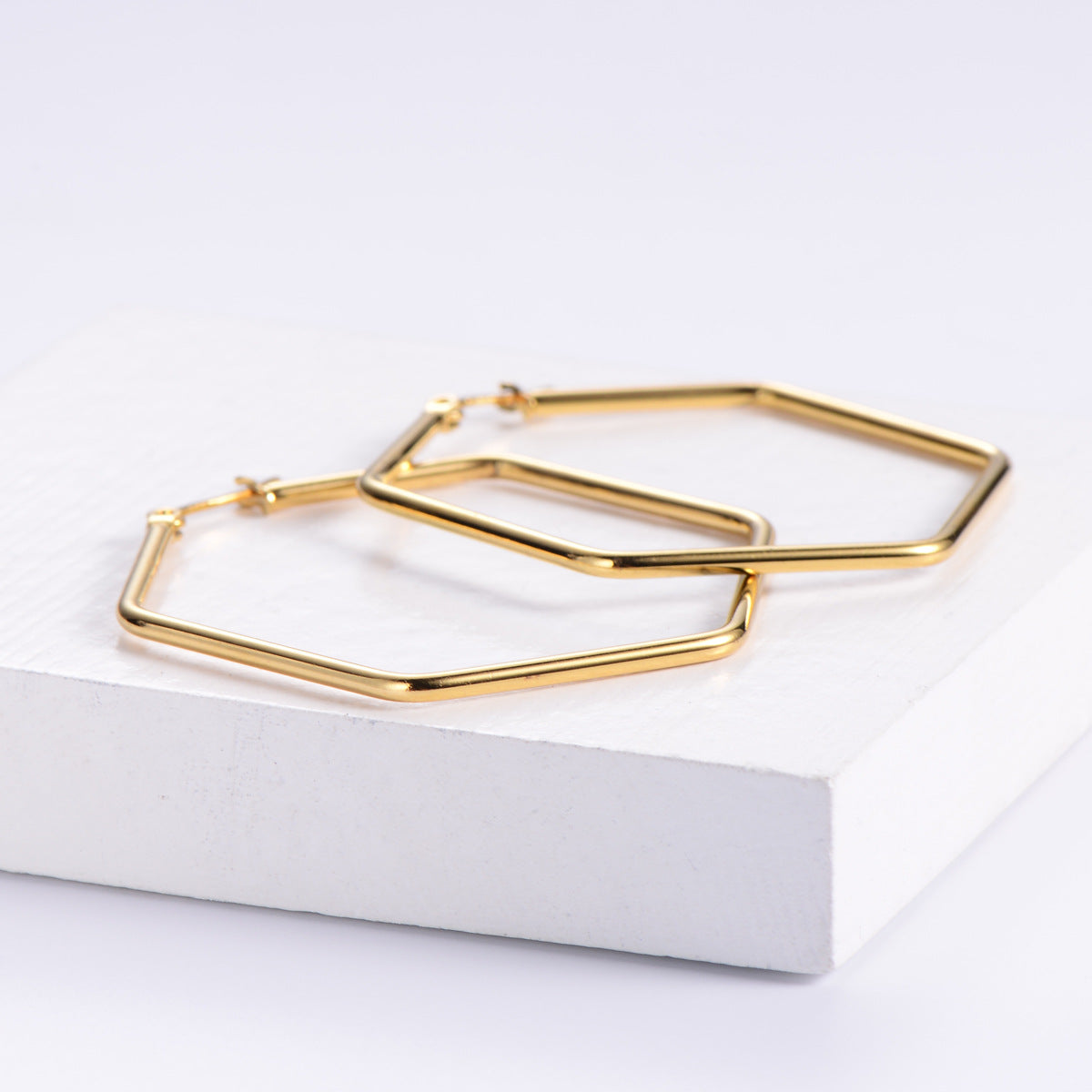Titanium Steel Hexagon Hoop Earrings for Women - Fashion Jewelry Wholesale