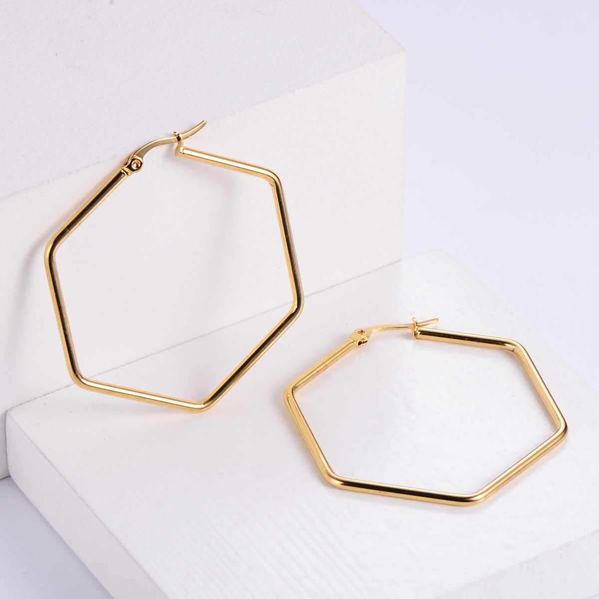 Titanium Steel Hexagon Hoop Earrings for Women - Fashion Jewelry Wholesale