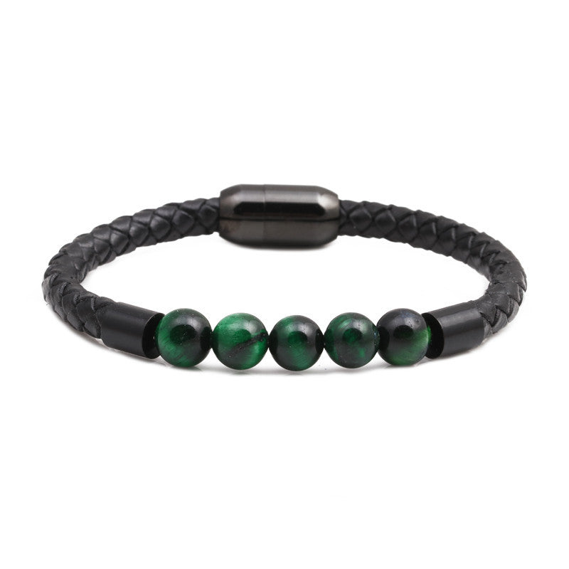 Titanium & Stainless Steel Geometric Bracelet with 8mm Colorful Tiger Eye Beads and Magnetic Clasp