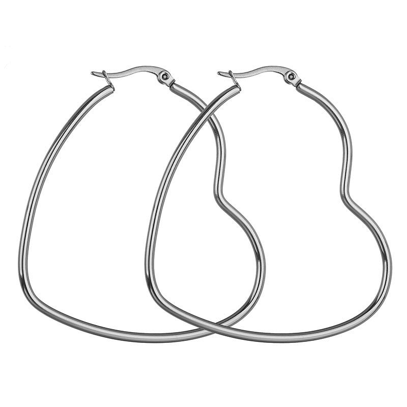 Titanium Stainless Steel Heart Hoop Earrings (30mm, Steel Color)