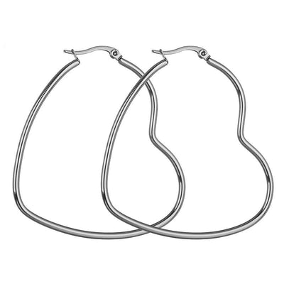 Titanium Stainless Steel Heart Hoop Earrings (30mm, Steel Color)