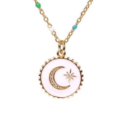 Stainless Steel Moon and Star Pendant Necklace with Dripping Oil Finish