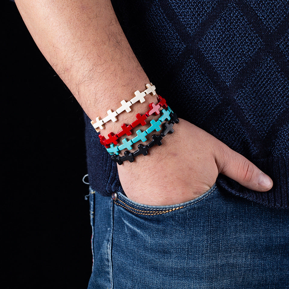 Turquoise Cross Bead Fashion Bracelet Jewelry Wholesale