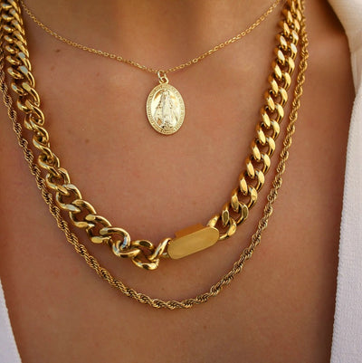 18K Gold Plated Twisted Cuban Chain Stainless Steel Necklace for Men and Women