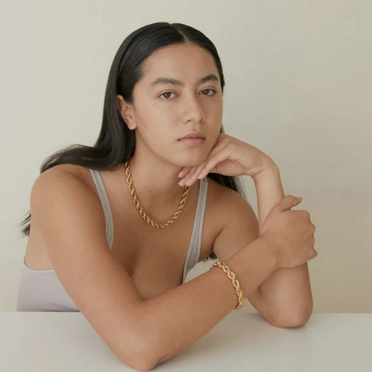 18K Gold Plated Twisted Rope Stainless Steel Necklace - 8mm Wide Vintage Style