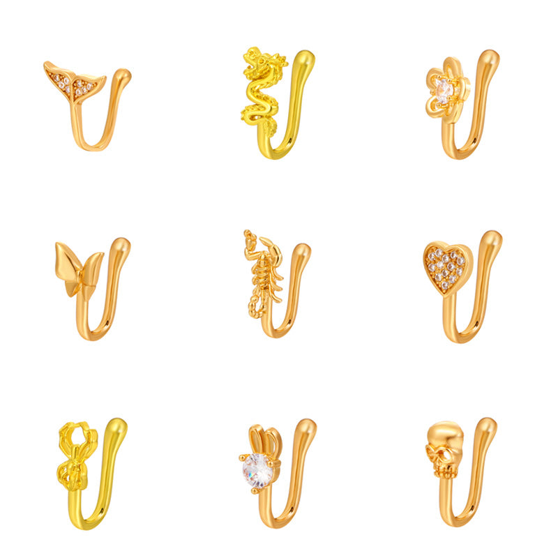 U-Shaped Animal Design Copper Inlaid Zircon Nose Cuff Jewelry