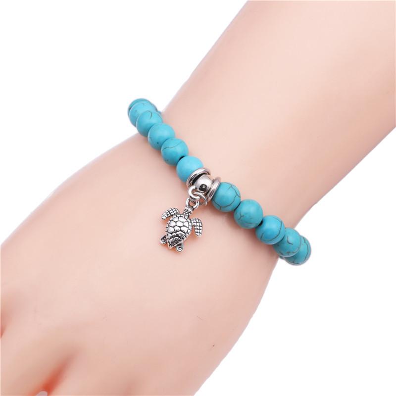Unisex Zodiac Natural Stone Beaded Bracelet with Turquoise Turtle Pendant