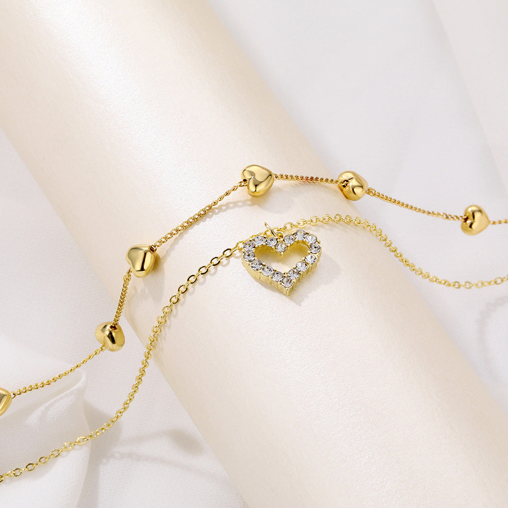 Unisex Geometric Rhinestone Heart Layered Necklace