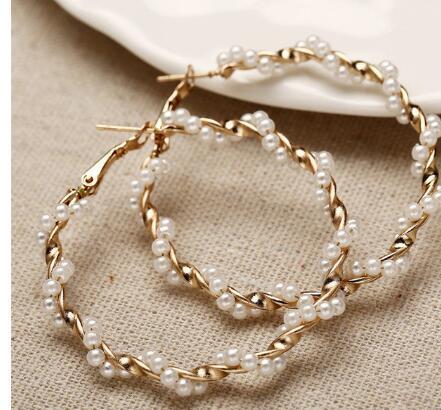 Unisex Geometric Alloy Artificial Pearl Hoop Earrings