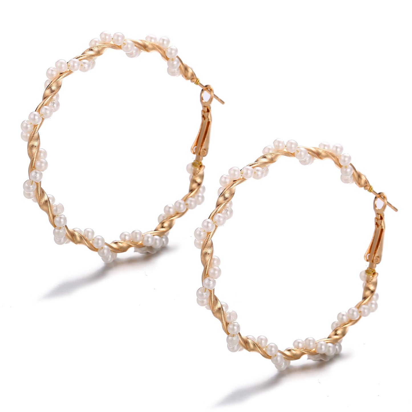 Unisex Geometric Alloy Artificial Pearl Hoop Earrings