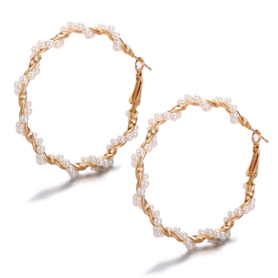 Unisex Geometric Alloy Artificial Pearl Hoop Earrings