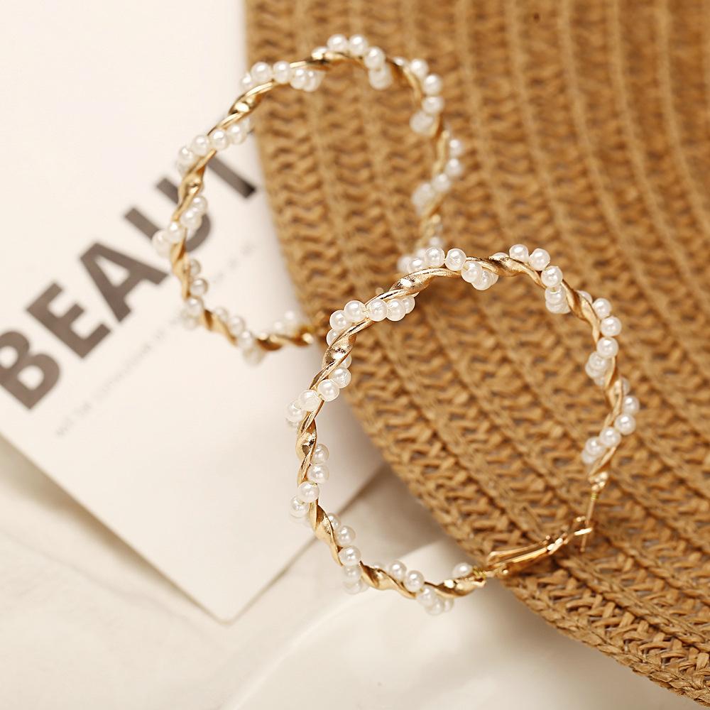 Unisex Geometric Alloy Artificial Pearl Hoop Earrings