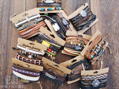 Unisex Geometric Leather Punk Bracelet Set