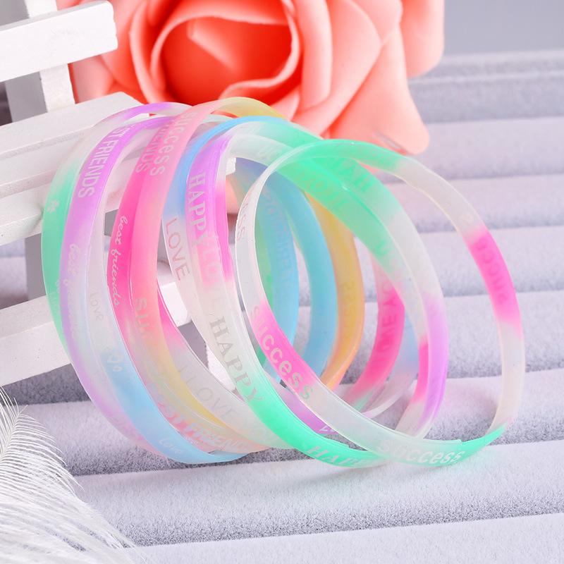Unisex Geometric Silicone Letter Bracelets - Fashion Printed Rubber Wristbands