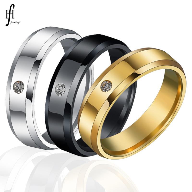 Unisex Geometric Stainless Steel Ring with 8mm Beveled Edge and Single Diamond