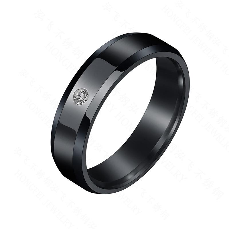 Unisex Geometric Stainless Steel Ring with 8mm Beveled Edge and Single Diamond