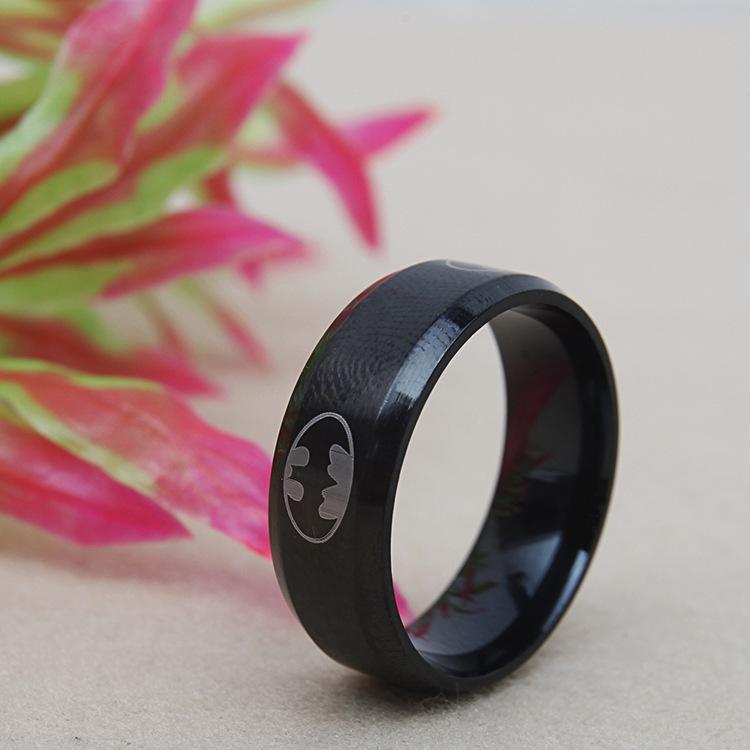 Unisex Rhinestone Engraved Batman Titanium Steel Ring for Halloween and Hip Hop Jewelry