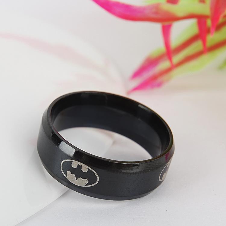 Unisex Rhinestone Engraved Batman Titanium Steel Ring for Halloween and Hip Hop Jewelry