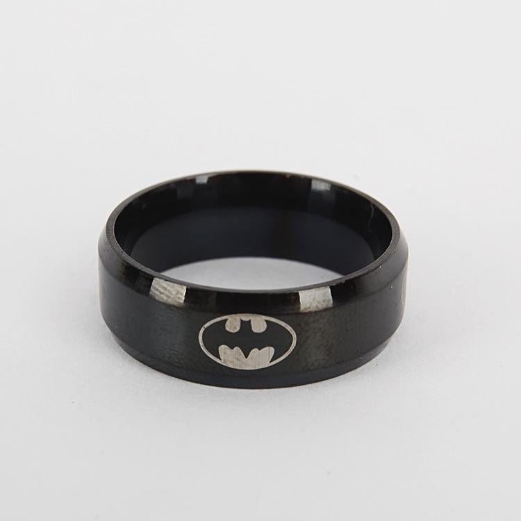 Unisex Rhinestone Engraved Batman Titanium Steel Ring for Halloween and Hip Hop Jewelry
