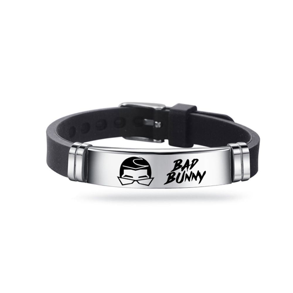 Unisex Vintage Rabbit Engraved Stainless Steel Silicone Bracelet