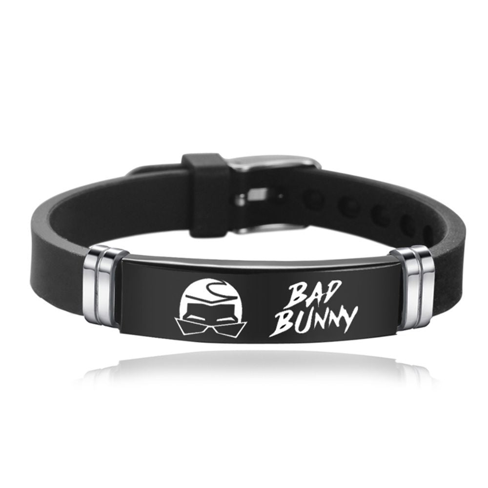 Unisex Vintage Rabbit Engraved Stainless Steel Silicone Bracelet