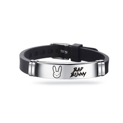 Unisex Vintage Rabbit Engraved Stainless Steel Silicone Bracelet