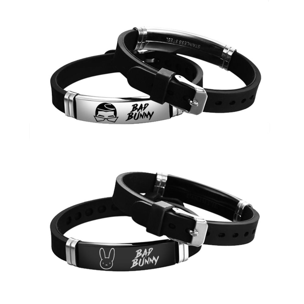 Unisex Vintage Rabbit Engraved Stainless Steel Silicone Bracelet