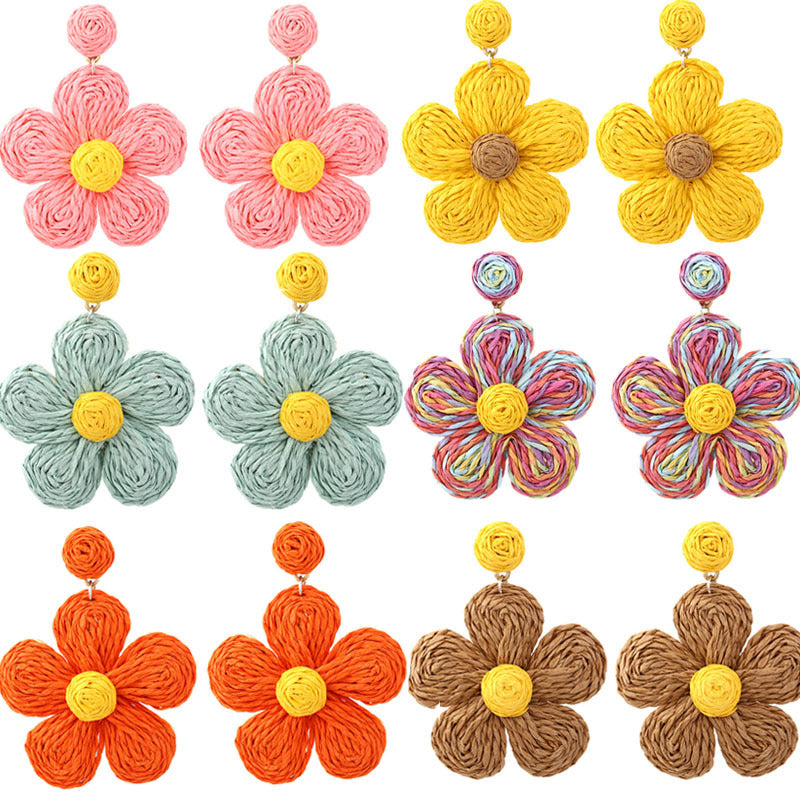 Vacation Floral Raffia Handmade Women's Drop Earrings