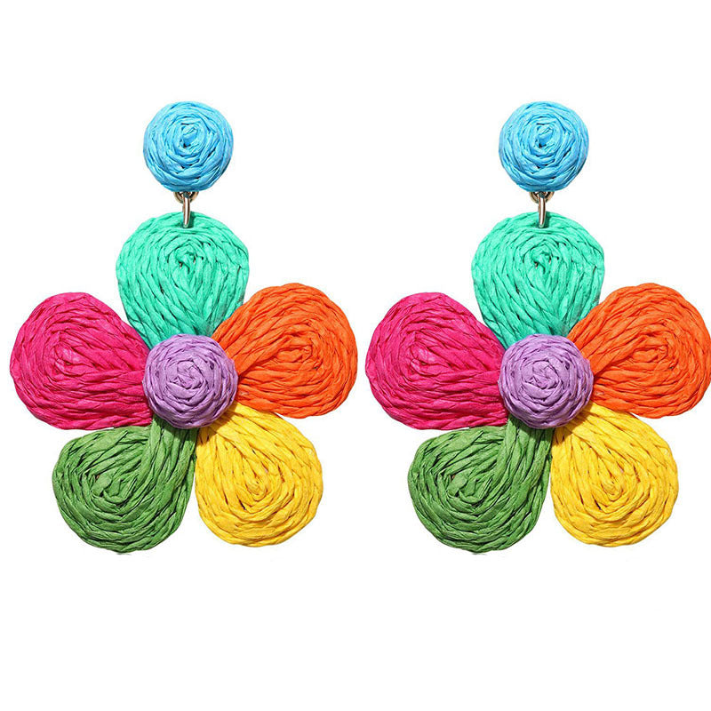 Vacation Floral Raffia Handmade Women's Drop Earrings