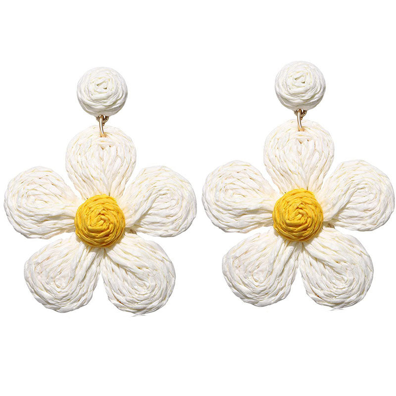 Vacation Floral Raffia Handmade Women's Drop Earrings