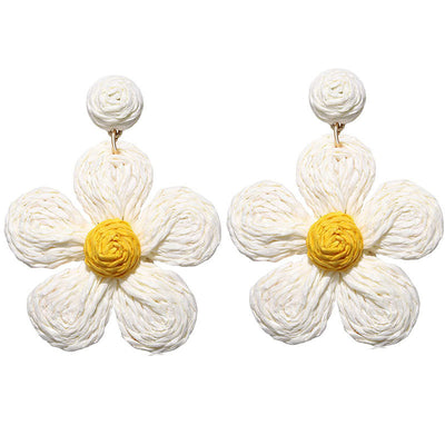 Vacation Floral Raffia Handmade Women's Drop Earrings