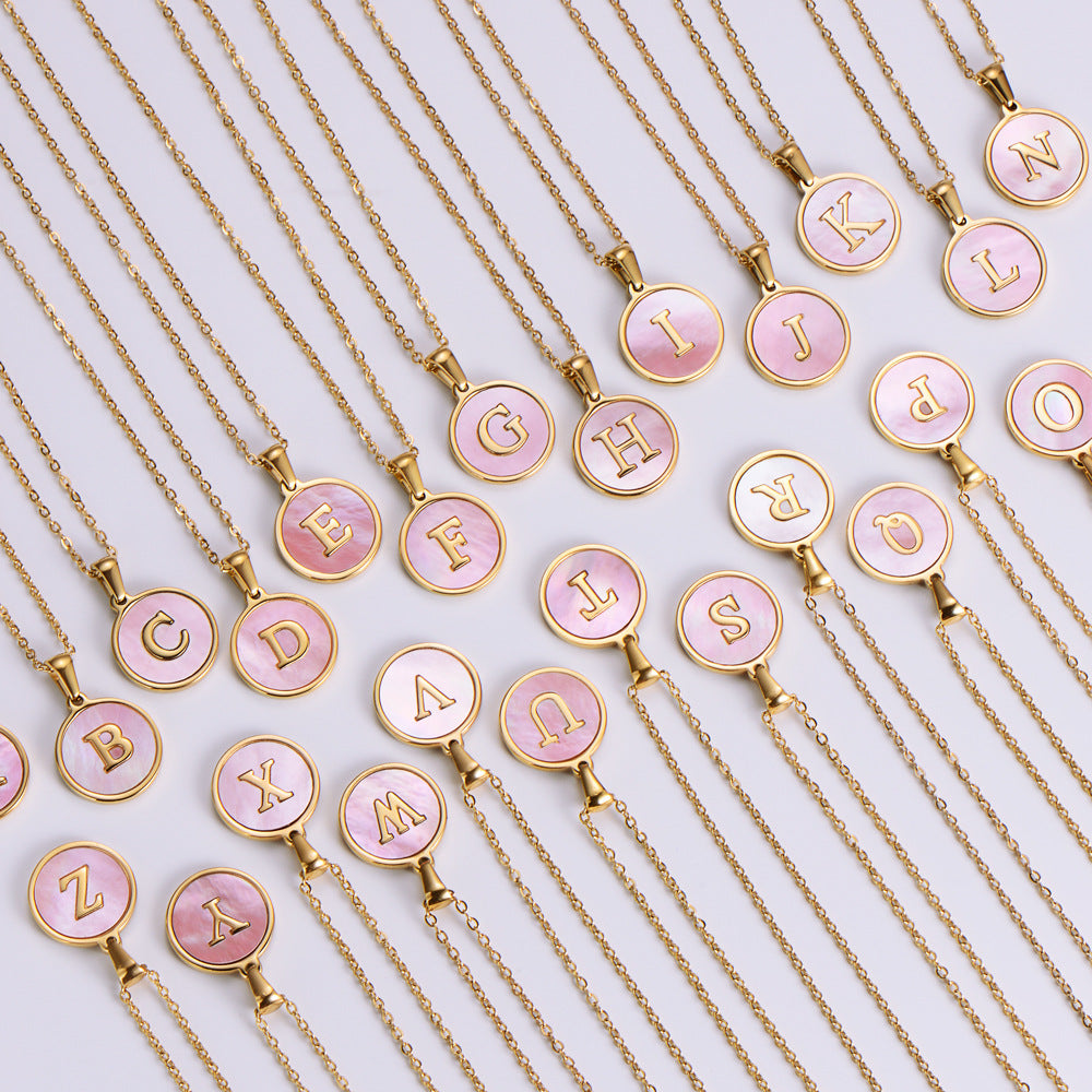 Valentine's Day Round Pendant Shell Initial Necklace