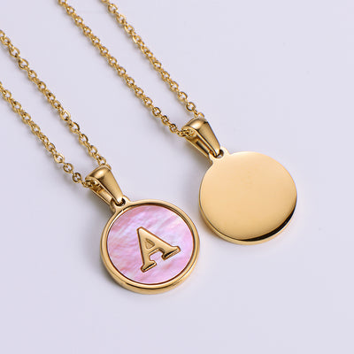 Valentine's Day Round Pendant Shell Initial Necklace
