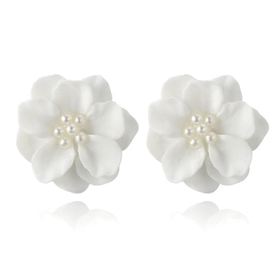Vintage Camellia Flower Resin Earrings with 925 Silver Needle